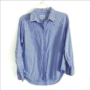 Rails banker stripe button up shirt with pearls